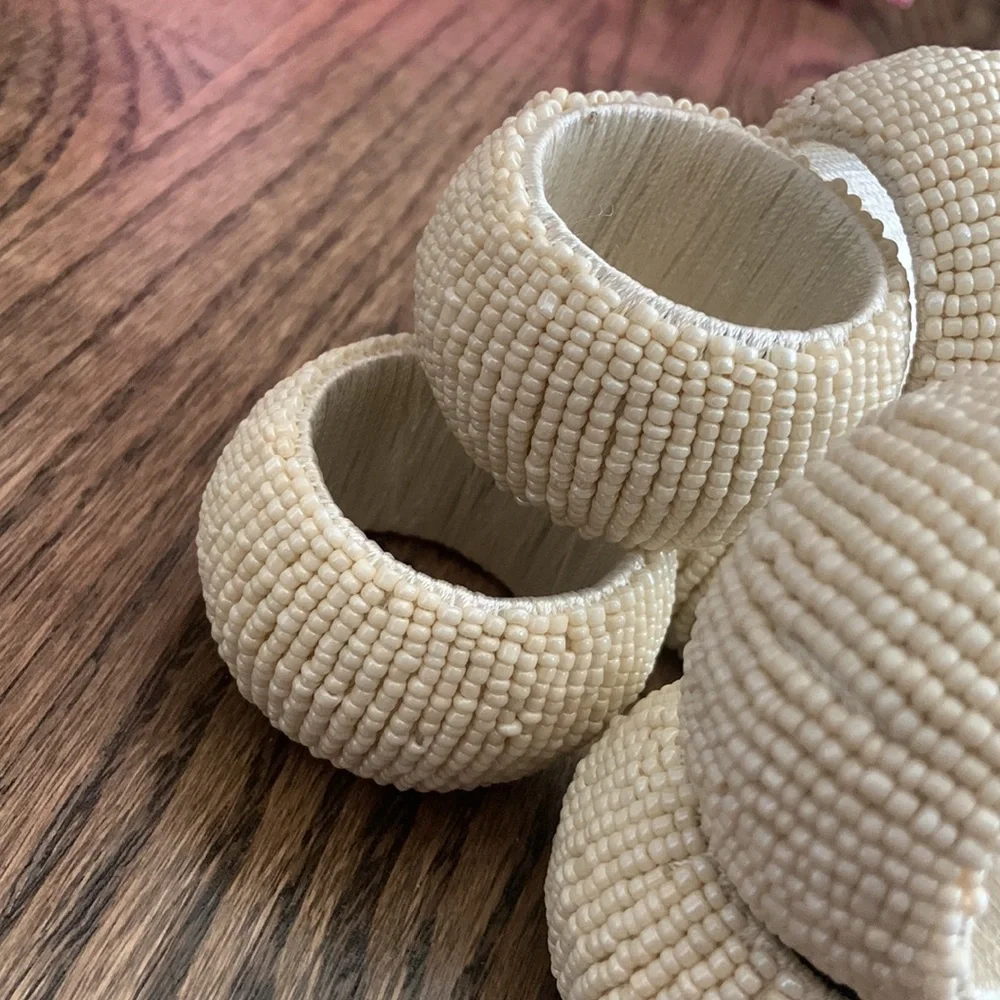 Elegant Ivory Beaded Set of Napkin Rings